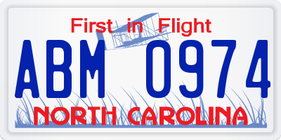 NC license plate ABM0974
