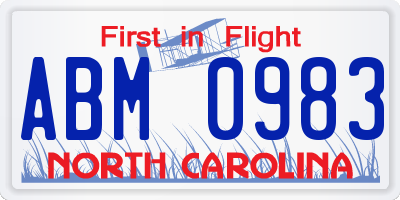NC license plate ABM0983