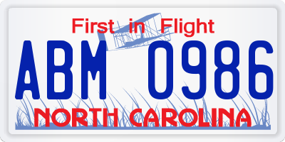 NC license plate ABM0986