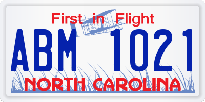 NC license plate ABM1021