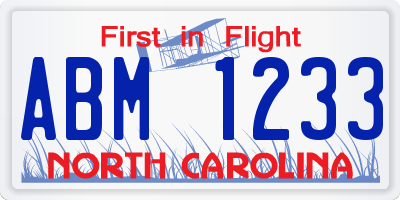 NC license plate ABM1233