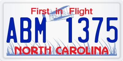 NC license plate ABM1375