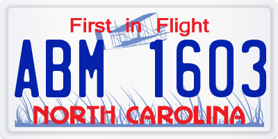 NC license plate ABM1603