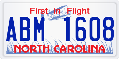 NC license plate ABM1608