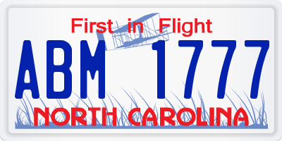 NC license plate ABM1777