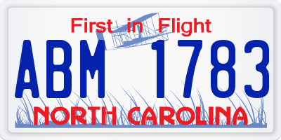NC license plate ABM1783
