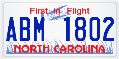 NC license plate ABM1802