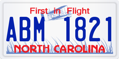 NC license plate ABM1821