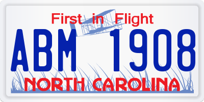 NC license plate ABM1908