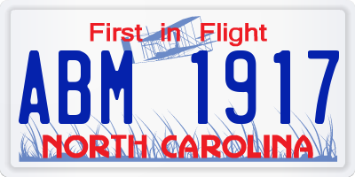 NC license plate ABM1917