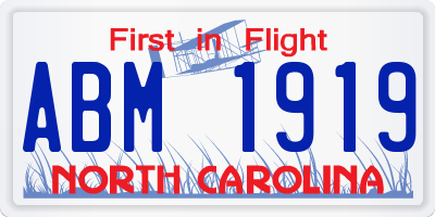 NC license plate ABM1919