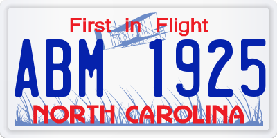 NC license plate ABM1925
