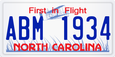 NC license plate ABM1934