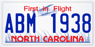 NC license plate ABM1938
