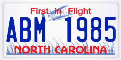 NC license plate ABM1985