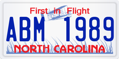 NC license plate ABM1989