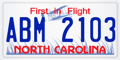 NC license plate ABM2103