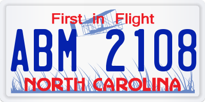 NC license plate ABM2108