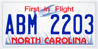 NC license plate ABM2203