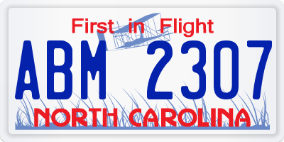 NC license plate ABM2307