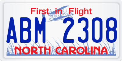 NC license plate ABM2308