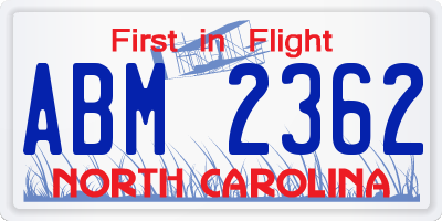NC license plate ABM2362