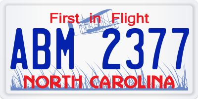 NC license plate ABM2377