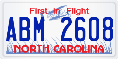 NC license plate ABM2608