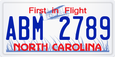 NC license plate ABM2789