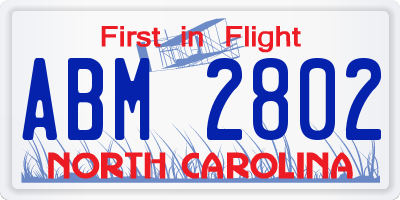 NC license plate ABM2802