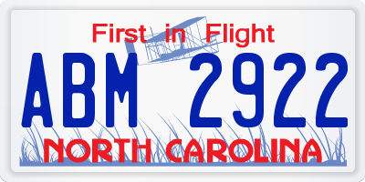 NC license plate ABM2922