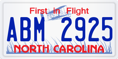 NC license plate ABM2925