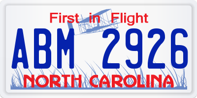 NC license plate ABM2926