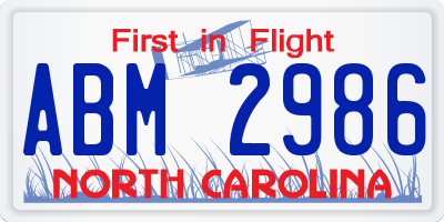 NC license plate ABM2986
