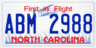 NC license plate ABM2988
