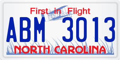 NC license plate ABM3013