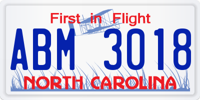 NC license plate ABM3018