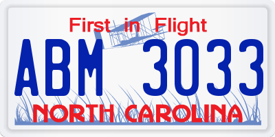 NC license plate ABM3033