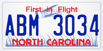 NC license plate ABM3034