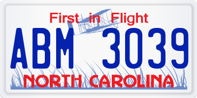 NC license plate ABM3039