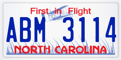 NC license plate ABM3114