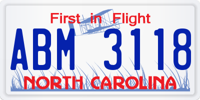 NC license plate ABM3118