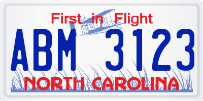 NC license plate ABM3123