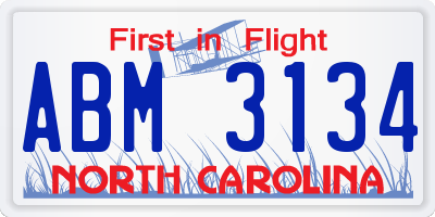 NC license plate ABM3134