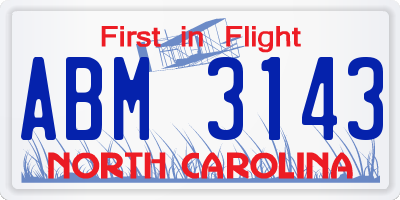 NC license plate ABM3143