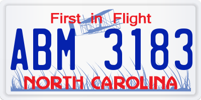 NC license plate ABM3183