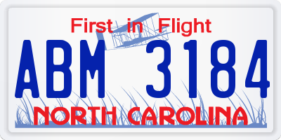 NC license plate ABM3184