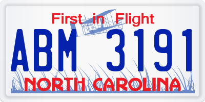 NC license plate ABM3191