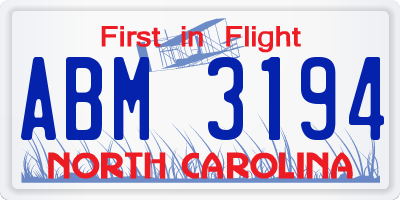 NC license plate ABM3194