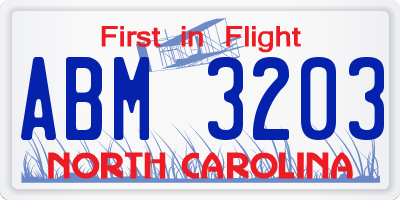 NC license plate ABM3203